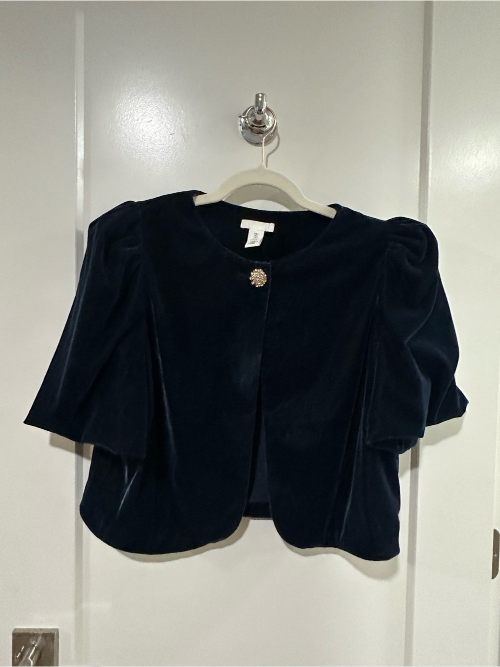H&M Velvet Cropped Jacket in Navy